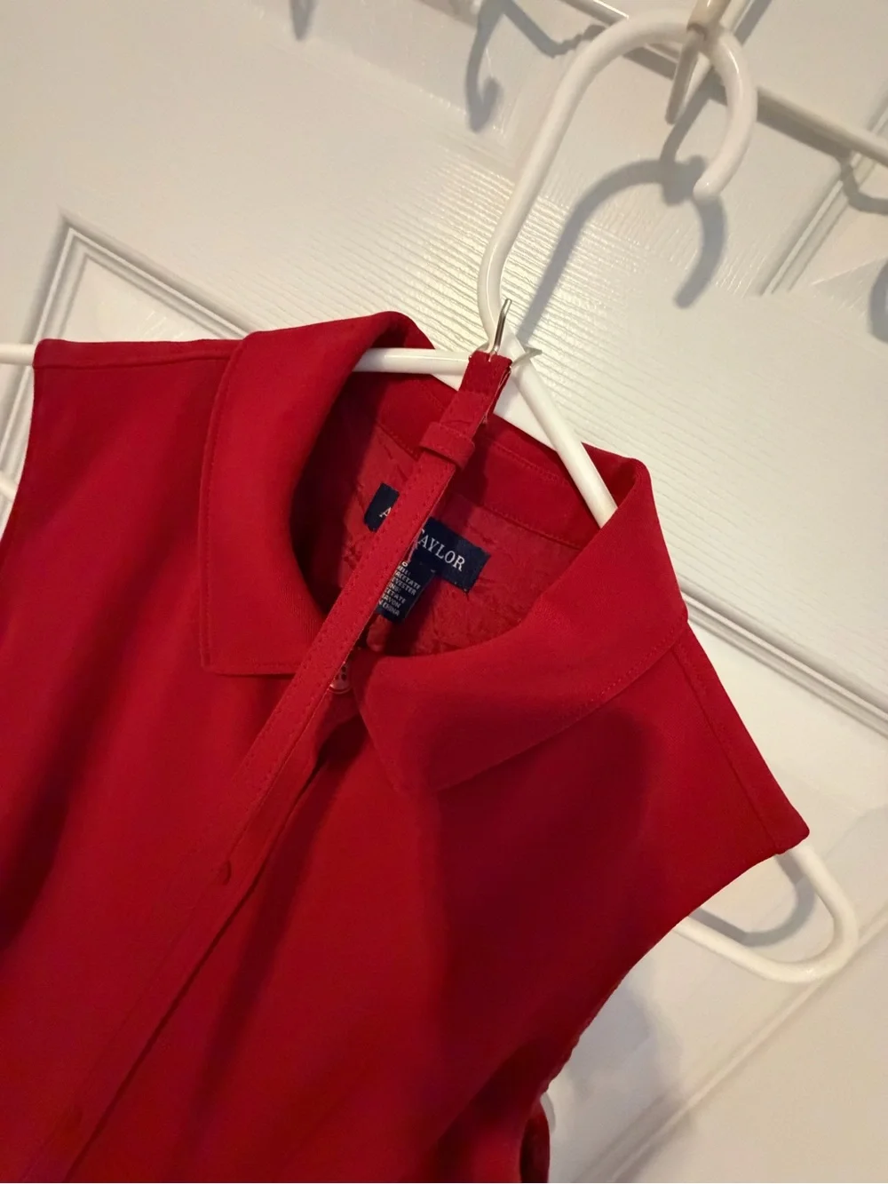 Ann Taylor Sleeveless Red Button-Front Midi Dress